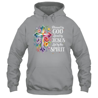 Blessed By God Loved By Jesus Flowers Cross Christian Women Shirt & Tank Top | teecentury