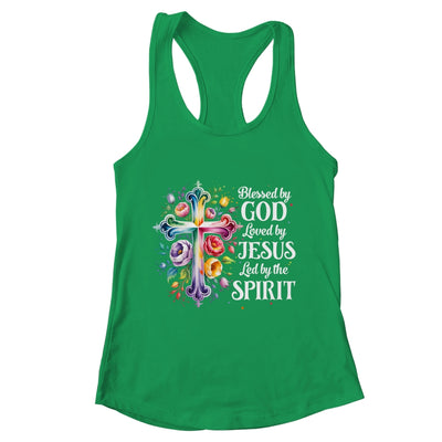 Blessed By God Loved By Jesus Flowers Cross Christian Women Shirt & Tank Top | teecentury