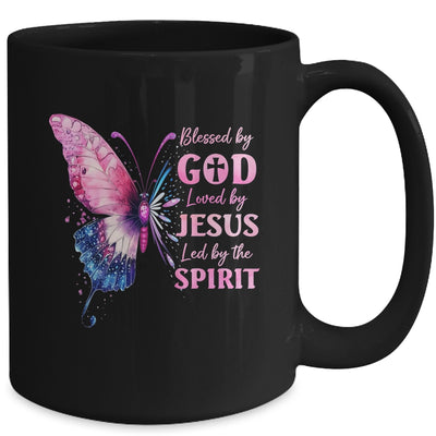 Blessed By God Loved By Jesus Pink Butterfly Christian Mug | teecentury