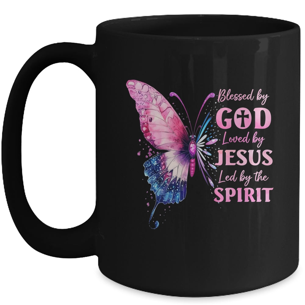 Blessed By God Loved By Jesus Pink Butterfly Christian Mug | teecentury