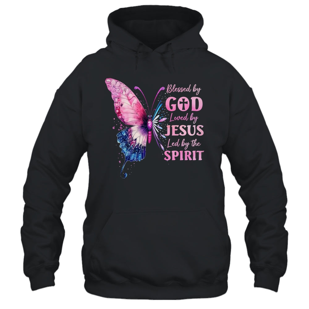 Blessed By God Loved By Jesus Pink Butterfly Christian Shirt & Hoodie | teecentury