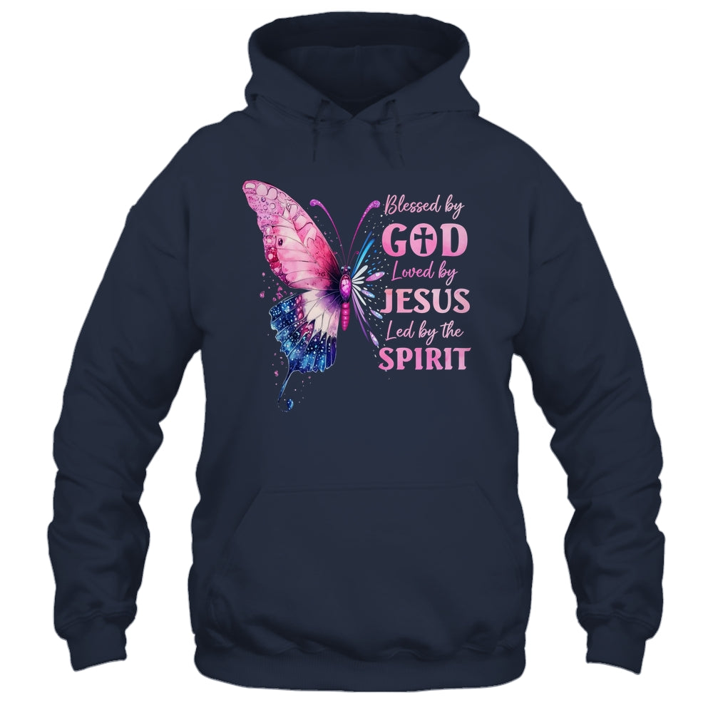 Blessed By God Loved By Jesus Pink Butterfly Christian Shirt & Hoodie | teecentury
