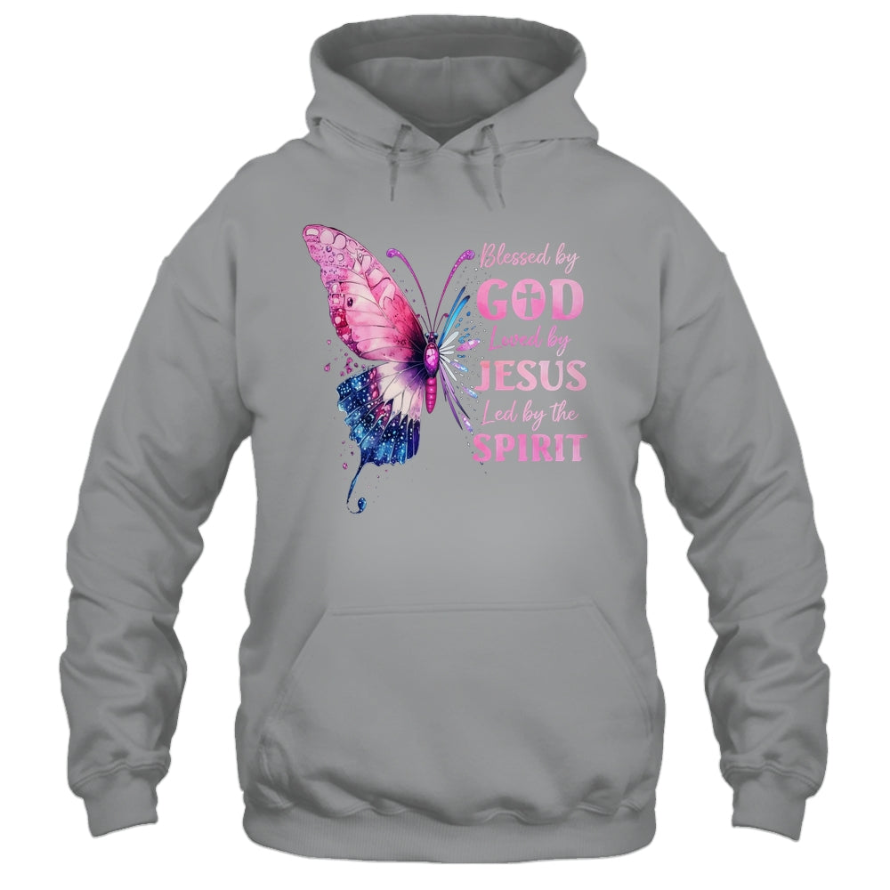 Blessed By God Loved By Jesus Pink Butterfly Christian Shirt & Hoodie | teecentury