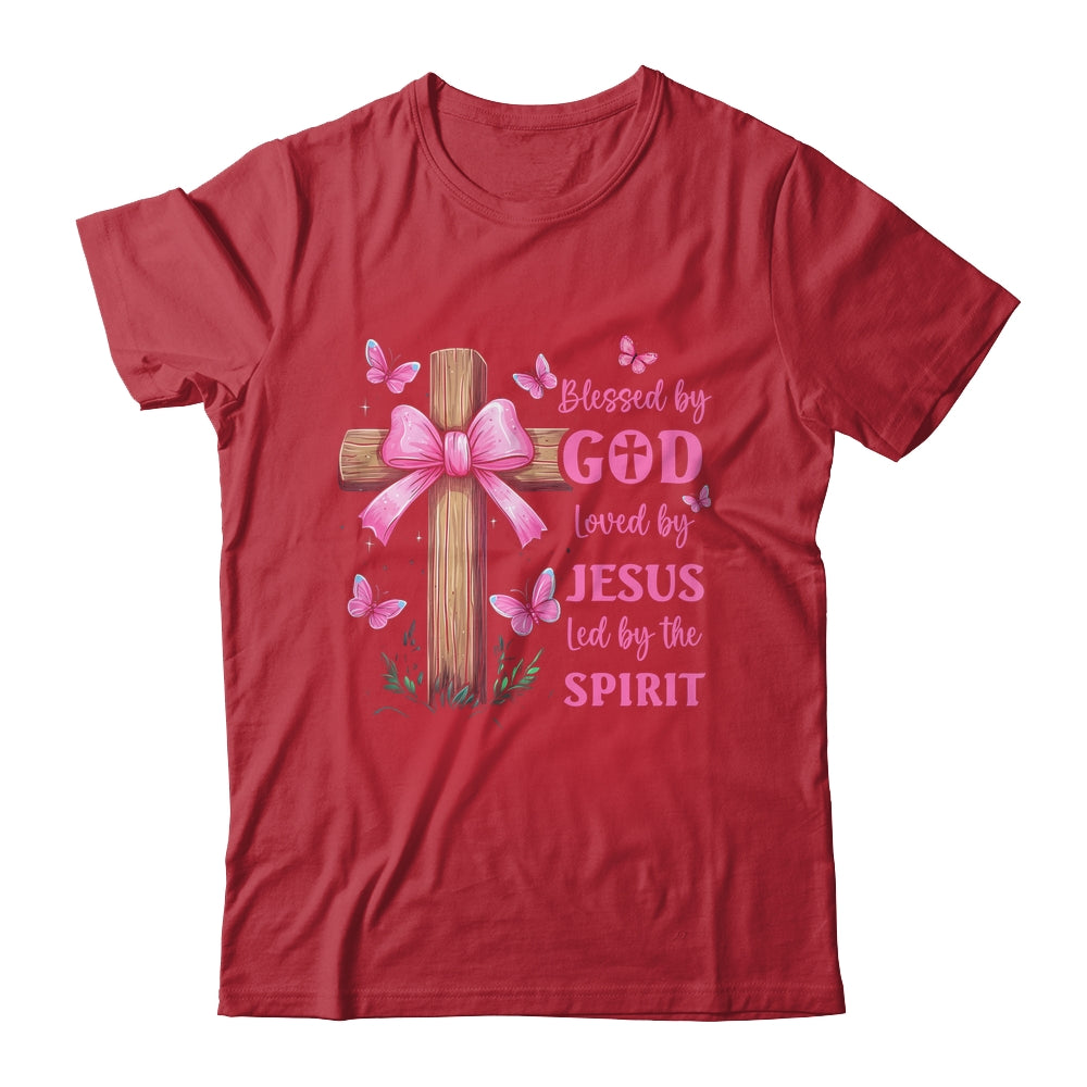 Blessed By God Loved By Jesus Pink Coquette Bow And Cross Shirt & Hoodie | teecentury