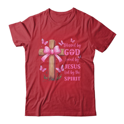 Blessed By God Loved By Jesus Pink Coquette Bow And Cross Shirt & Hoodie | teecentury