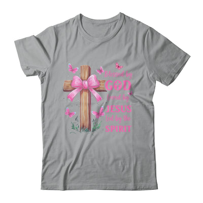 Blessed By God Loved By Jesus Pink Coquette Bow And Cross Shirt & Hoodie | teecentury