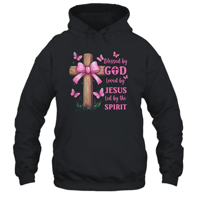 Blessed By God Loved By Jesus Pink Coquette Bow And Cross Shirt & Hoodie | teecentury