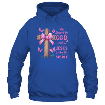 Blessed By God Loved By Jesus Pink Coquette Bow And Cross Shirt & Hoodie | teecentury