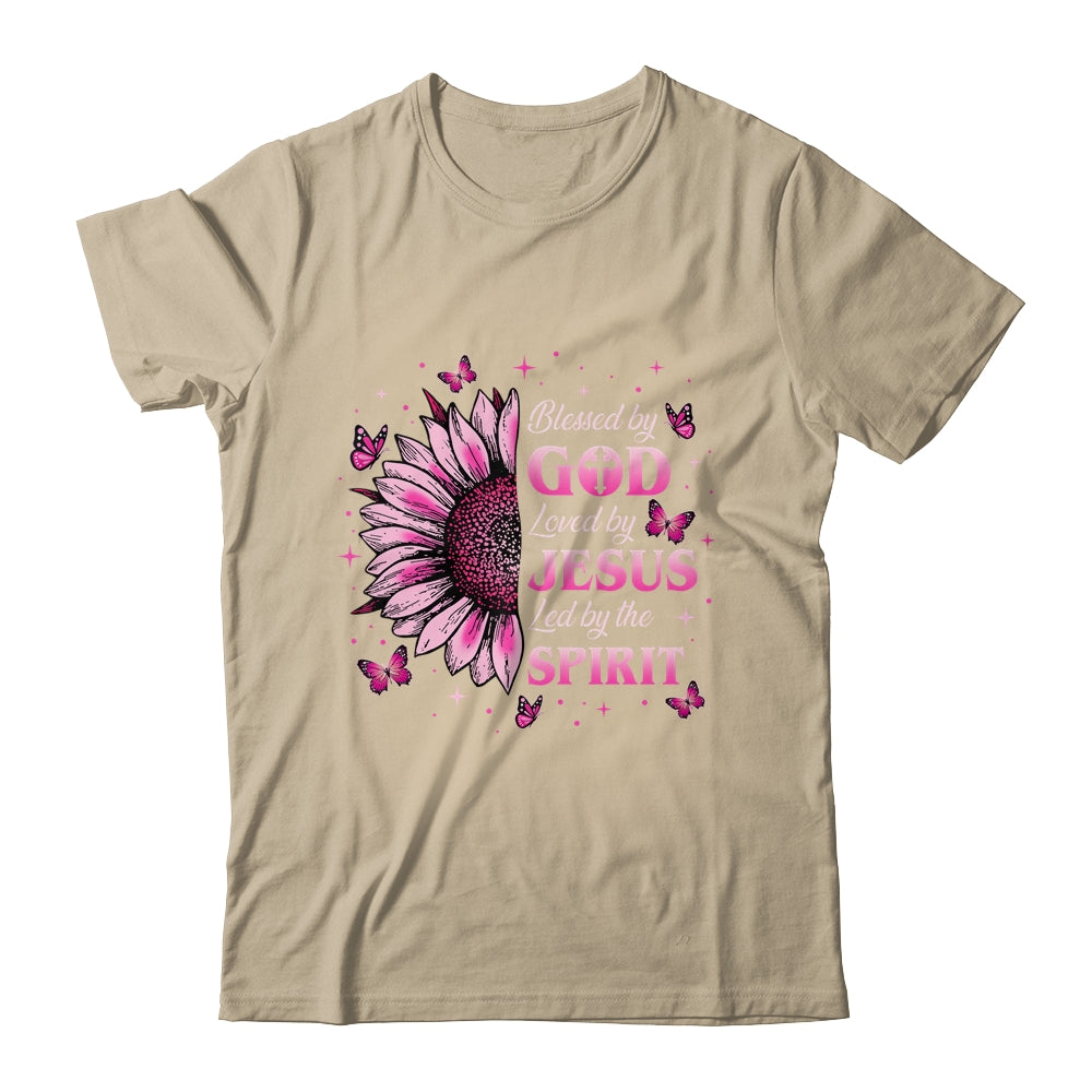 Blessed By God Loved By Jesus Pink Sunflower Christian Shirt & Tank Top | teecentury