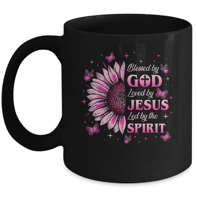Blessed By God Loved By Jesus Pink Sunflower Christian Mug | teecentury