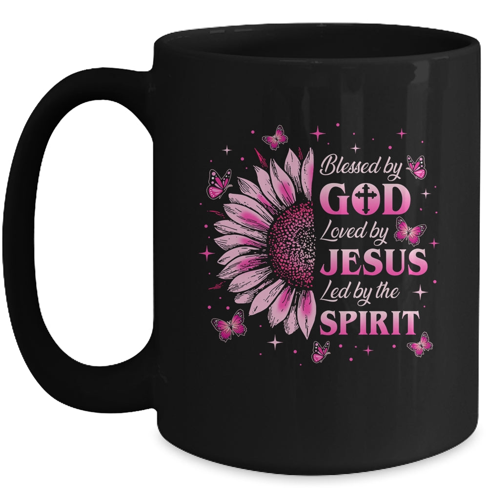 Blessed By God Loved By Jesus Pink Sunflower Christian Mug | teecentury