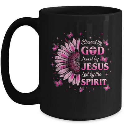 Blessed By God Loved By Jesus Pink Sunflower Christian Mug | teecentury