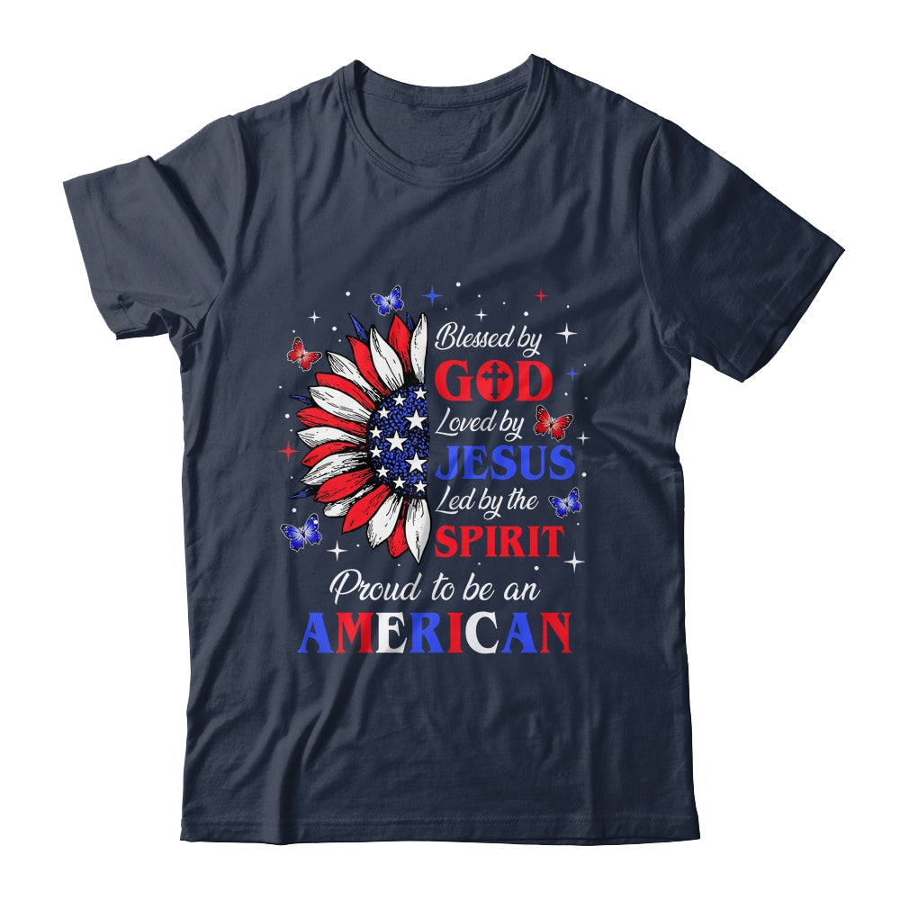 Blessed By God Loved By Jesus Proud American Sunflower Shirt & Tank Top | teecentury