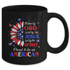 Blessed By God Loved By Jesus Proud American Sunflower Mug | teecentury