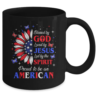 Blessed By God Loved By Jesus Proud American Sunflower Mug | teecentury