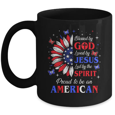 Blessed By God Loved By Jesus Proud American Sunflower Mug | teecentury