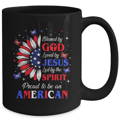 Blessed By God Loved By Jesus Proud American Sunflower Mug | teecentury