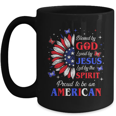 Blessed By God Loved By Jesus Proud American Sunflower Mug | teecentury