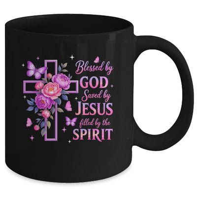 Blessed By God Saved By Jesus Purple Floral Cross Christian Mug | teecentury