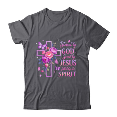 Blessed By God Saved By Jesus Purple Floral Cross Christian Shirt & Tank Top | teecentury