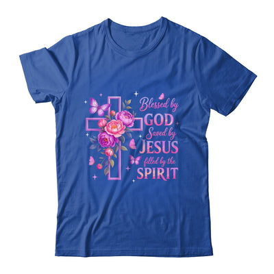 Blessed By God Saved By Jesus Purple Floral Cross Christian Shirt & Tank Top | teecentury