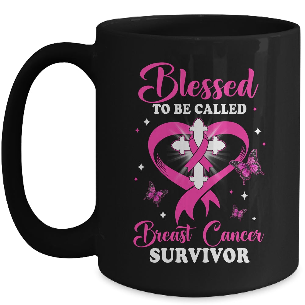 Blessed To Be Called Breast Cancer Survivor Butterfly Pink Mug | teecentury