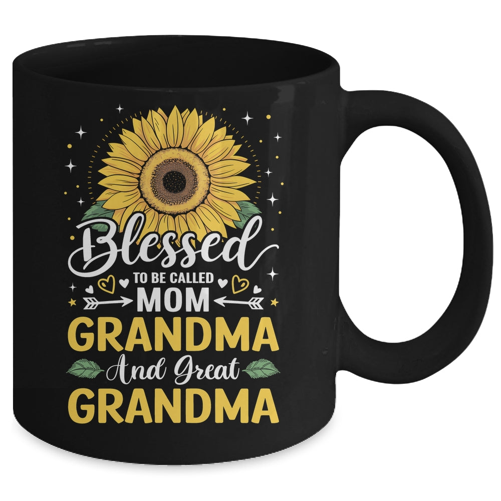 Blessed To Be Called Mom Grandma Great Grandma Mother's Day Sunflower Mug | teecentury