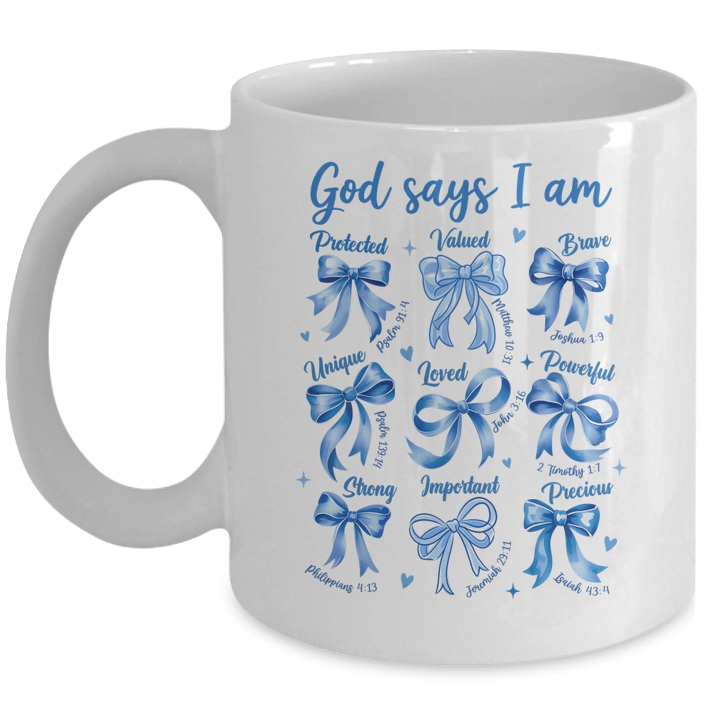 Blue Bow God Say I Am Christian Girl Women Bible Verse Jesus Mug | teecentury