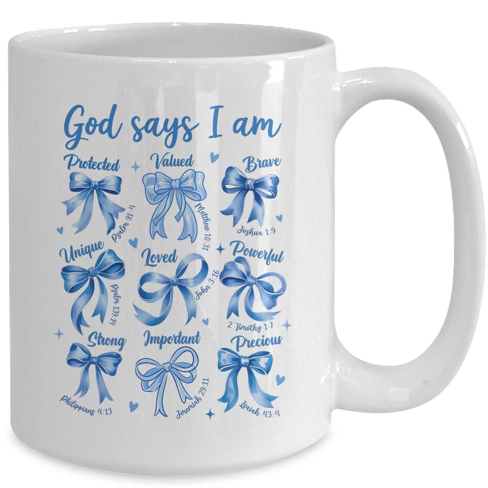 Blue Bow God Say I Am Christian Girl Women Bible Verse Jesus Mug | teecentury