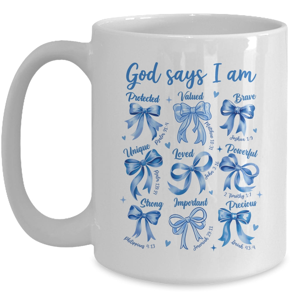 Blue Bow God Say I Am Christian Girl Women Bible Verse Jesus Mug | teecentury