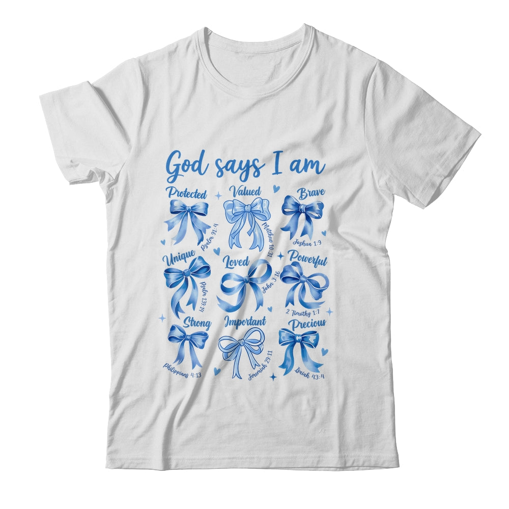 Blue Bow God Say I Am Christian Girl Women Bible Verse Jesus Shirt & Hoodie | teecentury