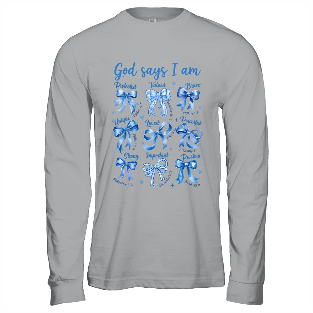 Blue Bow God Say I Am Christian Girl Women Bible Verse Jesus Shirt & Hoodie | teecentury