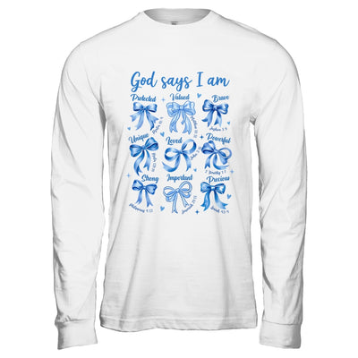 Blue Bow God Say I Am Christian Girl Women Bible Verse Jesus Shirt & Hoodie | teecentury