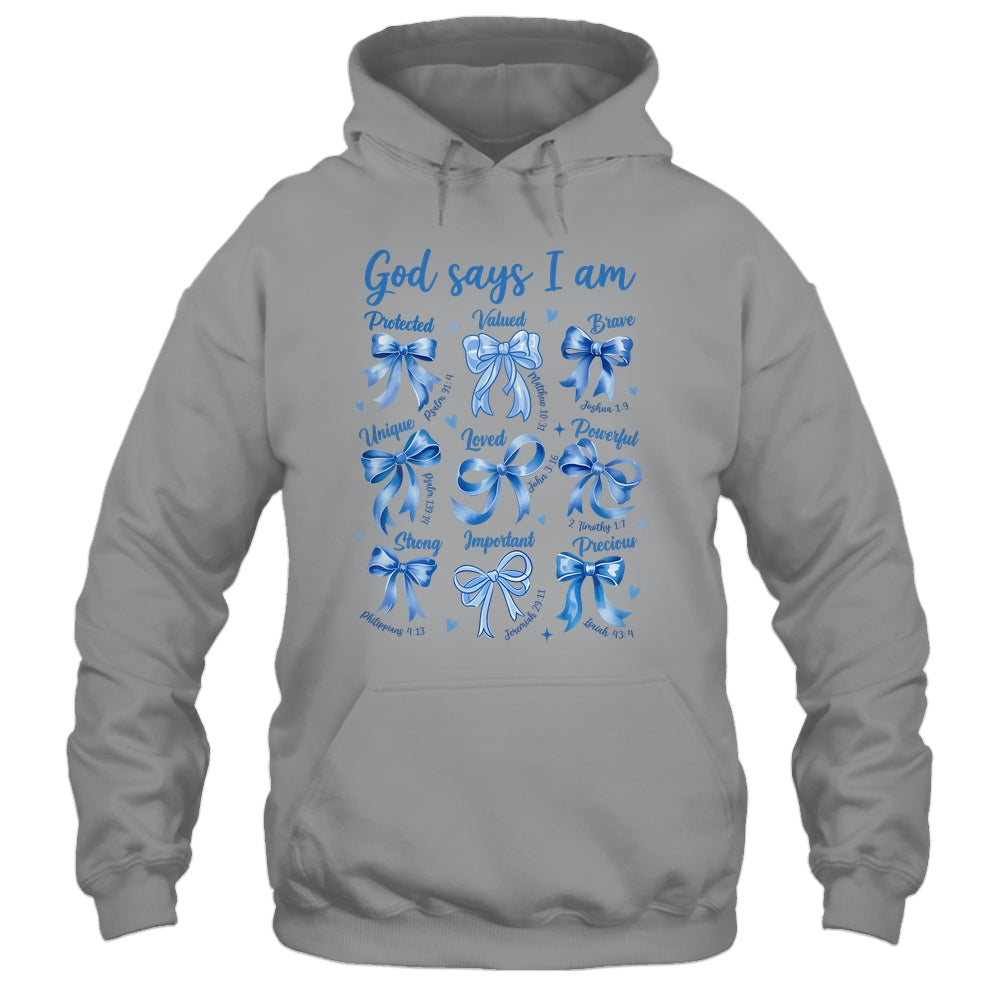 Blue Bow God Say I Am Christian Girl Women Bible Verse Jesus Shirt & Hoodie | teecentury