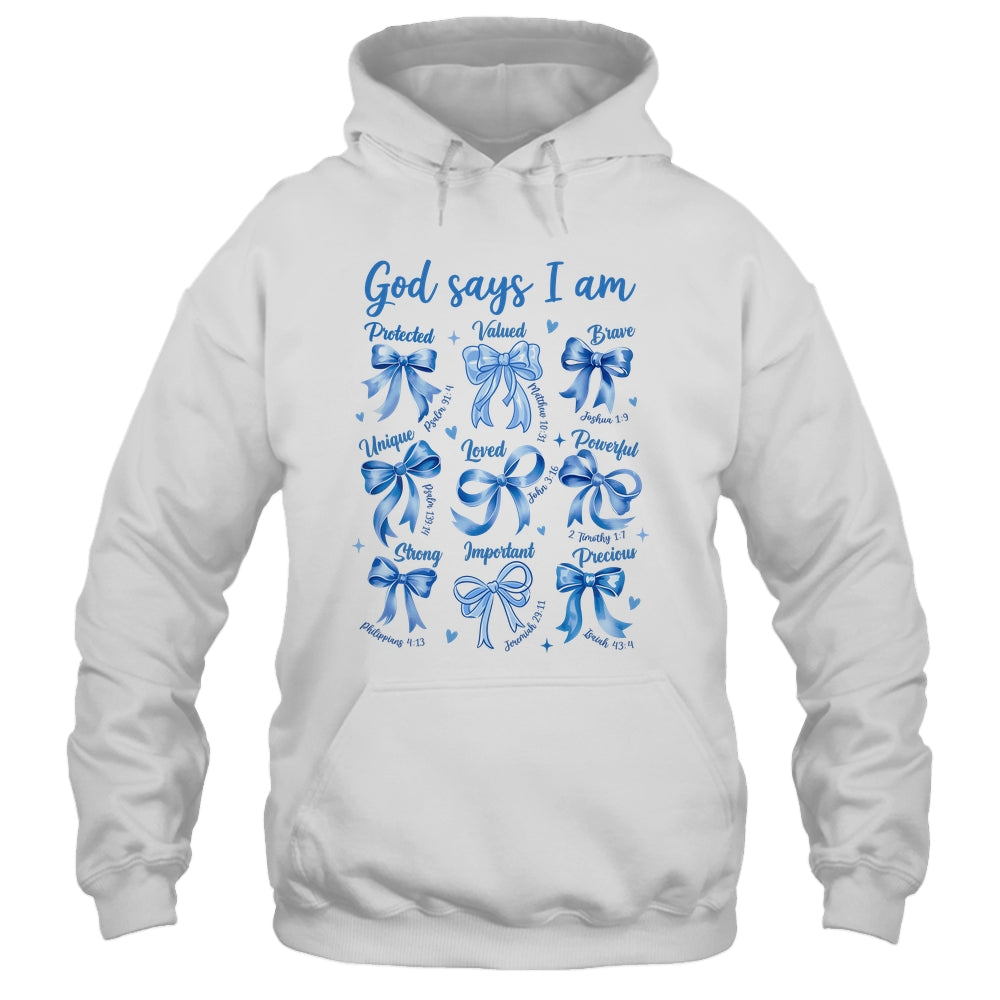 Blue Bow God Say I Am Christian Girl Women Bible Verse Jesus Shirt & Hoodie | teecentury