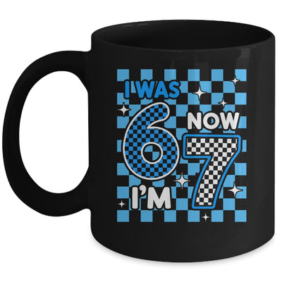 Blue Checkered I Was 6 Now I'm 7 Birthday Boy Bday Mug | teecentury