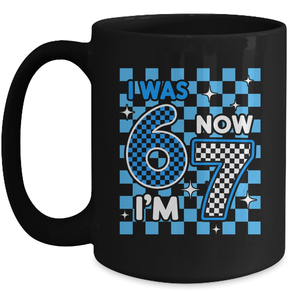 Blue Checkered I Was 6 Now I'm 7 Birthday Boy Bday Mug | teecentury