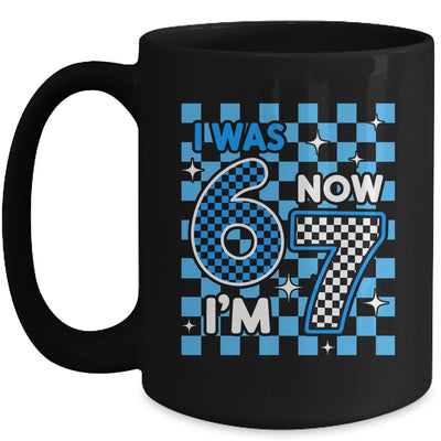 Blue Checkered I Was 6 Now I'm 7 Birthday Boy Bday Mug | teecentury