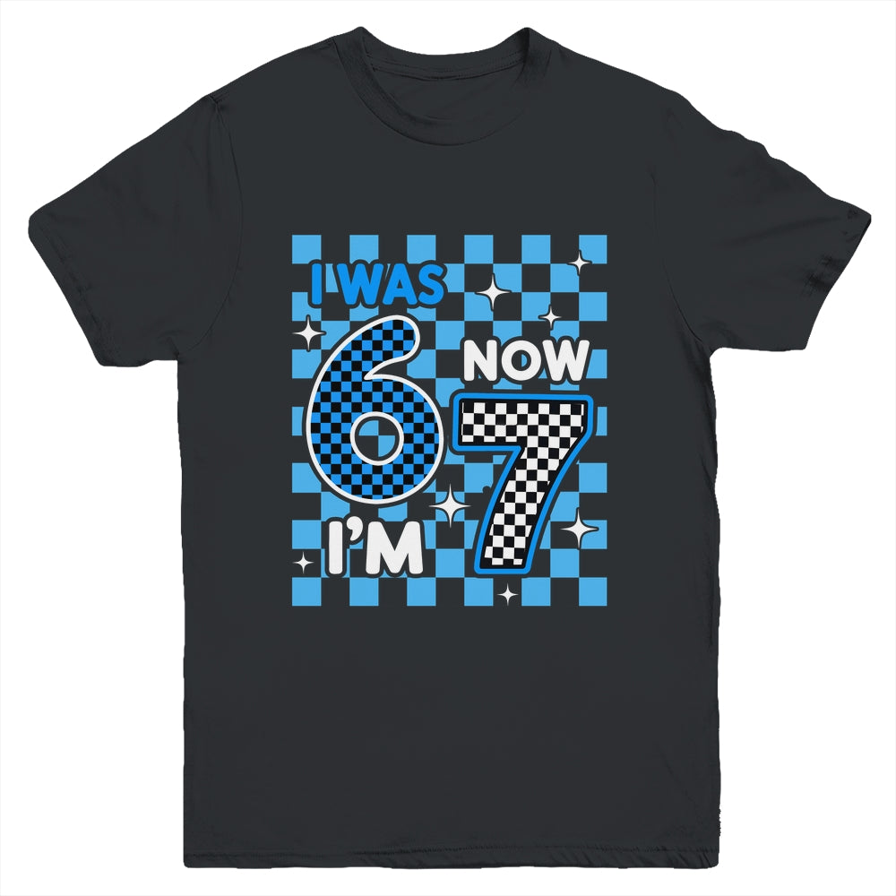 Blue Checkered I Was 6 Now I'm 7 Birthday Boy Bday Youth Shirt | teecentury