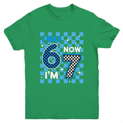 Blue Checkered I Was 6 Now I'm 7 Birthday Boy Bday Youth Shirt | teecentury