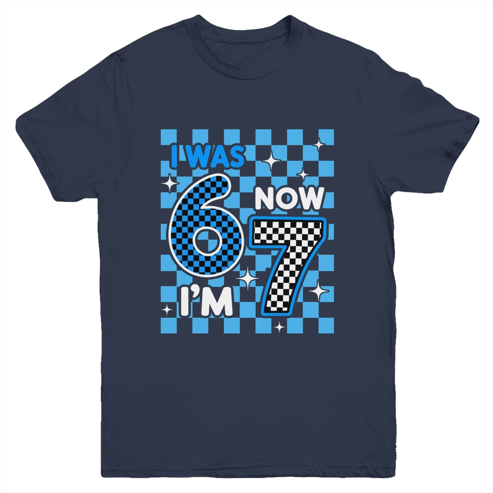 Blue Checkered I Was 6 Now I'm 7 Birthday Boy Bday Youth Shirt | teecentury