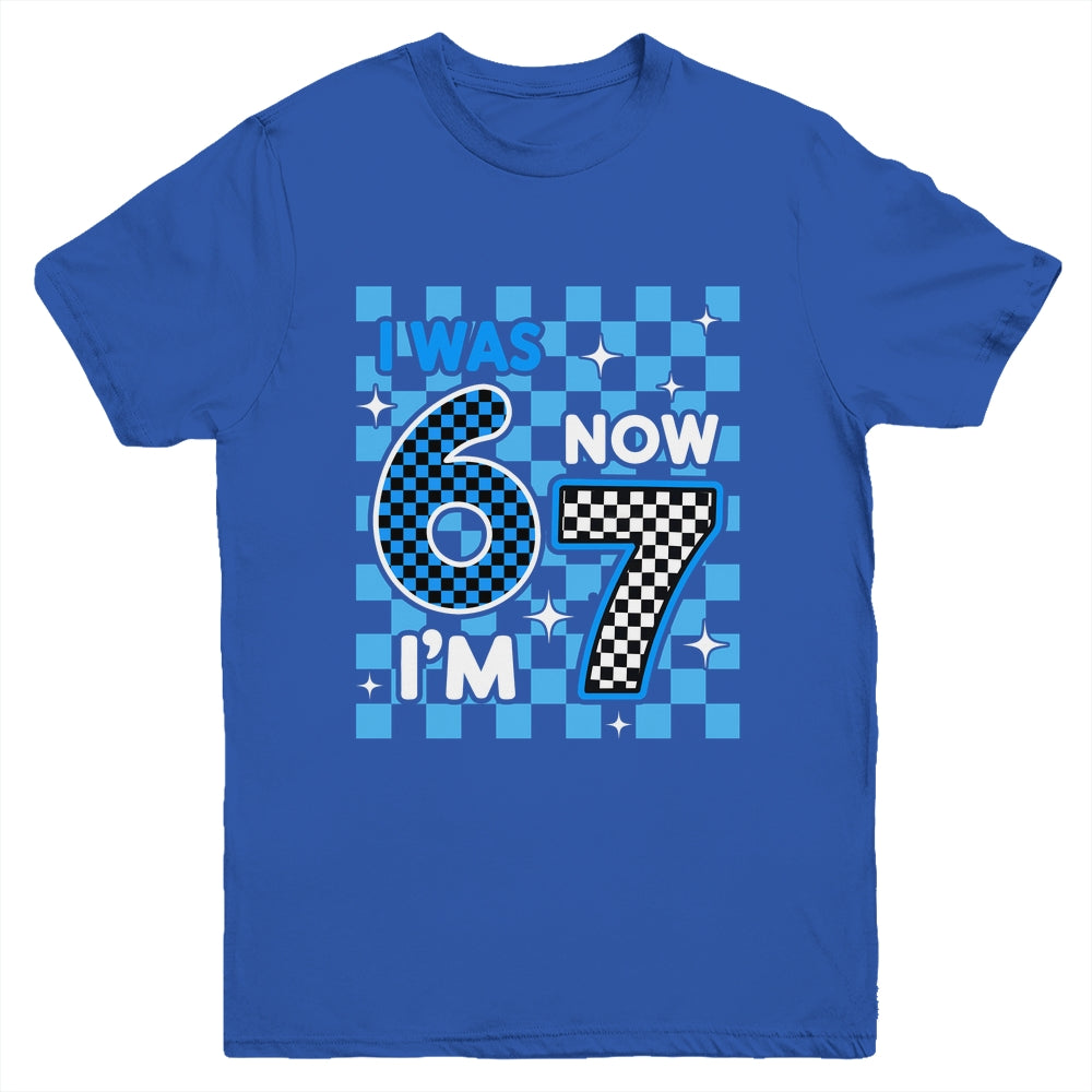 Blue Checkered I Was 6 Now I'm 7 Birthday Boy Bday Youth Shirt | teecentury