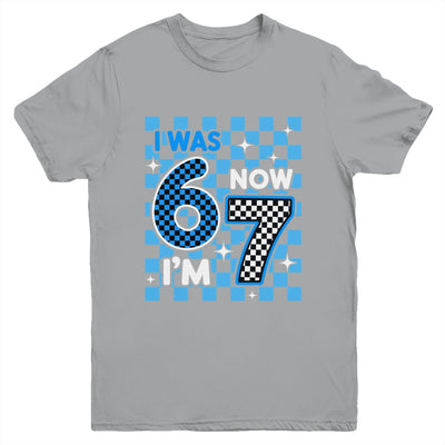 Blue Checkered I Was 6 Now I'm 7 Birthday Boy Bday Youth Shirt | teecentury