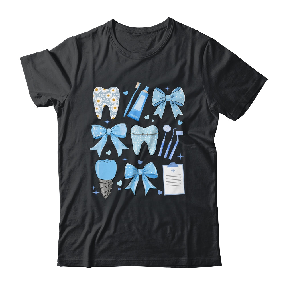 Blue Coquette Bow Cute Teeth Dentist Squad Dental Assistant Shirt & Hoodie | teecentury