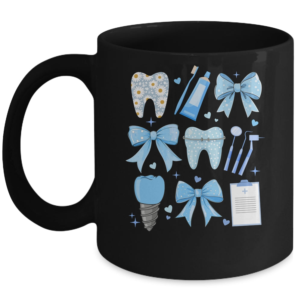 Blue Coquette Bow Cute Teeth Dentist Squad Dental Assistant Mug | teecentury