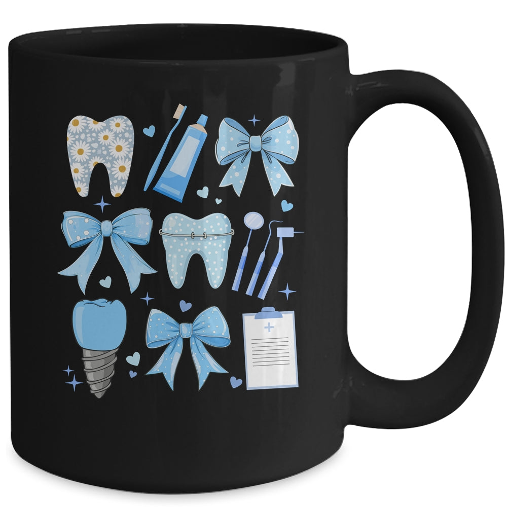 Blue Coquette Bow Cute Teeth Dentist Squad Dental Assistant Mug | teecentury