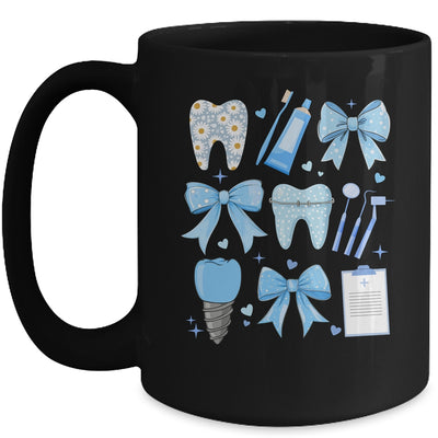Blue Coquette Bow Cute Teeth Dentist Squad Dental Assistant Mug | teecentury