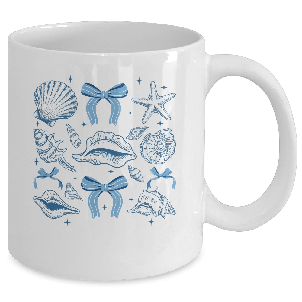 Blue Coquette Bow Seashell Retro Beach Summer Vibes Girls Mug | teecentury