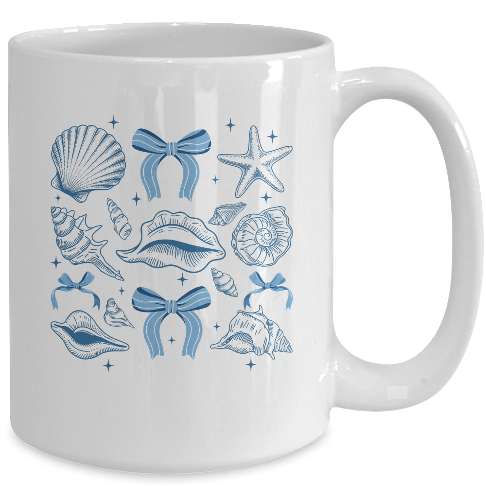 Blue Coquette Bow Seashell Retro Beach Summer Vibes Girls Mug | teecentury