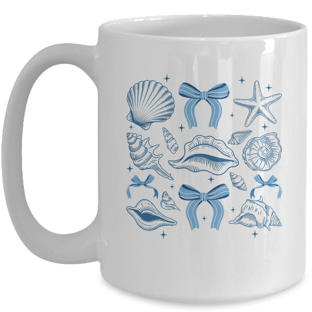 Blue Coquette Bow Seashell Retro Beach Summer Vibes Girls Mug | teecentury